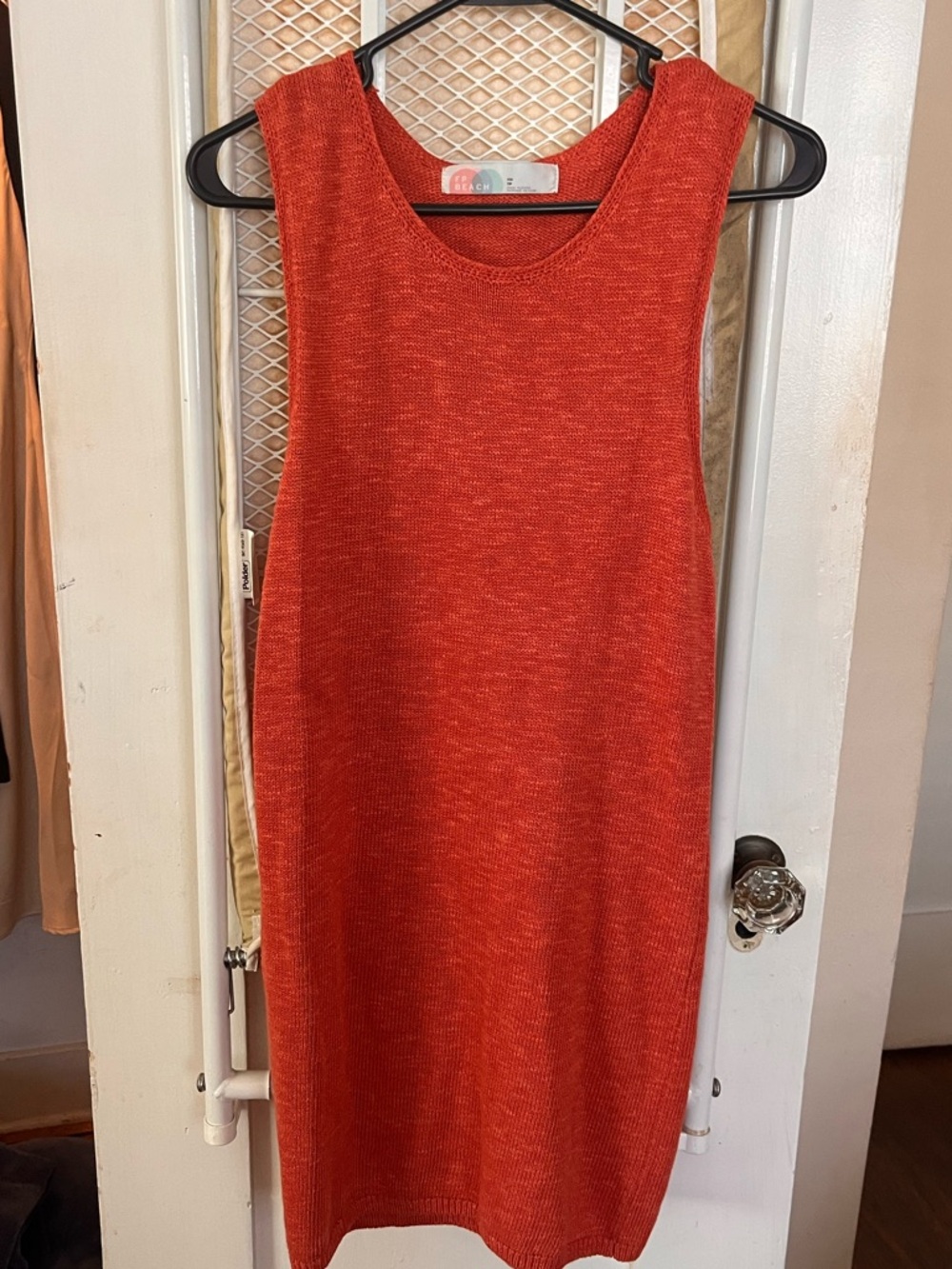 Free People Sleeveless Knit Mini Dress in Bright Orange-Red